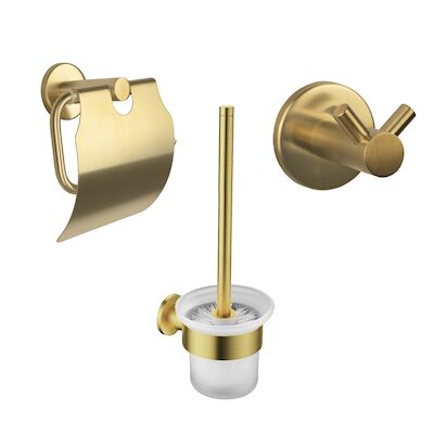 Accessoires Set BWS Colorato Met Borstel, Haak en Toiletrolhouder Geborsteld Goud