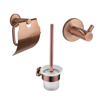 Accessoires Set BWS Colorato Met Borstel, Haak en Toiletrolhouder Geborsteld Koper