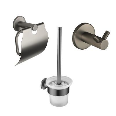 Accessoires Set BWS Colorato Met Borstel, Haak en Toiletrolhouder Gunmetal