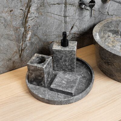 Accessoires set Loutro Sabii Bestaande Uit Tandenborstelhouder, Zeephouder, Zeeppompje en Zeepschaal Taupe