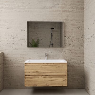 ACTIE BWS Badmeubel | Paris | Dakota Oak 100 cm | Hoogglans Wit Wastafel | 1 of 2 Kraangaten