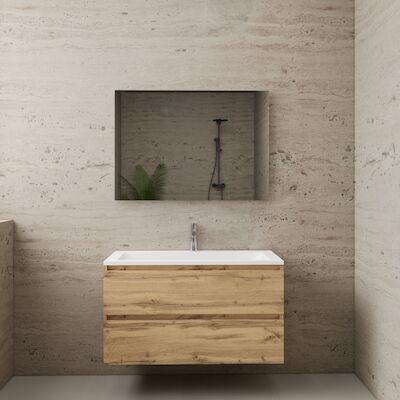 ACTIE BWS Badmeubel | Paris | Dakota Oak 100 cm | Mat Wit Wastafel | 1 of 2 Kraangaten