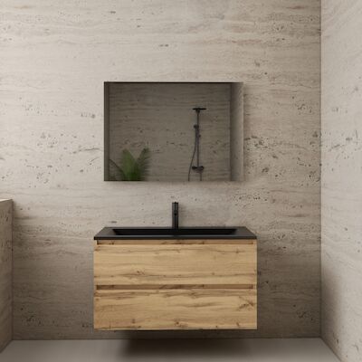 ACTIE BWS Badmeubel | Paris | Dakota Oak 100 cm | Mat Zwart Wastafel | 1 of 2 Kraangaten