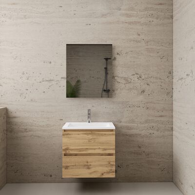 ACTIE BWS Badmeubel | Paris | Dakota Oak 60 cm | Hoogglans Wit Wastafel | 1 Kraangat