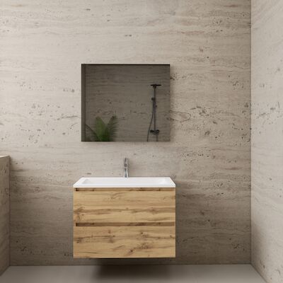 ACTIE BWS Badmeubel | Paris | Dakota Oak 80 cm | Hoogglans Wit Wastafel | 1 Kraangat