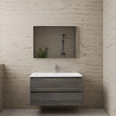 ACTIE BWS Badmeubel | Paris | Frey Oak 100 cm | Hoogglans Wit Wastafel | 1 of 2 Kraangaten