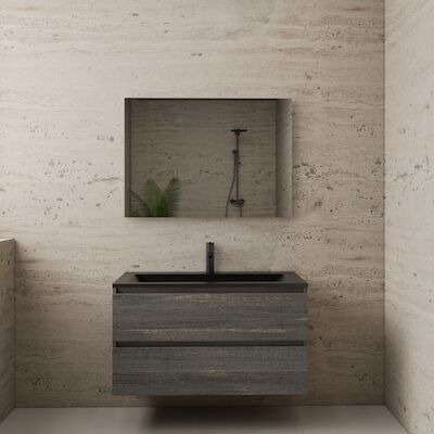 ACTIE BWS Badmeubel | Paris | Frey Oak 100 cm | Mat Zwart Wastafel | 1 of 2 Kraangaten