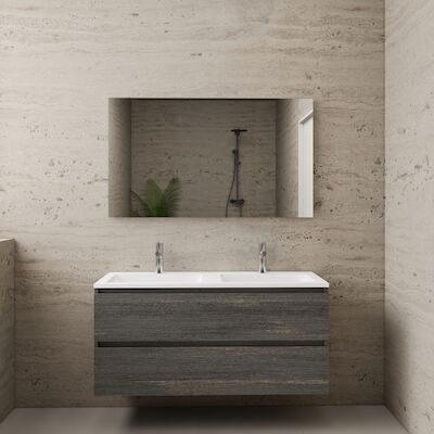 ACTIE BWS Badmeubel | Paris | Frey Oak 120 cm | Hoogglans Wit Wastafel | 2 Kraangaten