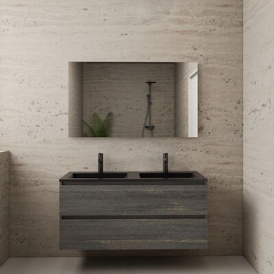 ACTIE BWS Badmeubel | Paris | Frey Oak 120 cm | Mat Zwart Wastafel | 2 Kraangaten