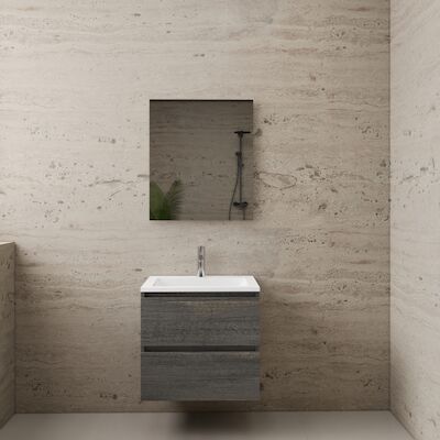 ACTIE BWS Badmeubel | Paris | Frey Oak 60 cm | Hoogglans Wit Wastafel | 1 Wastafel
