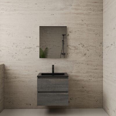 ACTIE BWS Badmeubel | Paris | Frey Oak 60 cm | Mat Zwart Wastafel | 1 Kraangat