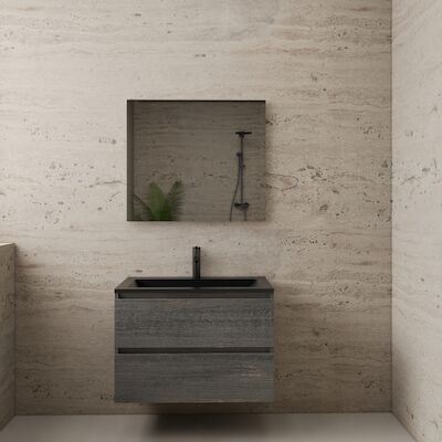 ACTIE BWS Badmeubel | Paris | Frey Oak 80 cm | Mat Zwart Wastafel | 1 Kraangat