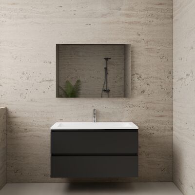 ACTIE BWS Badmeubel | Paris | Mat Zwart 100 cm | Mat Wit Wastafel | 1 of 2 Kraangaten
