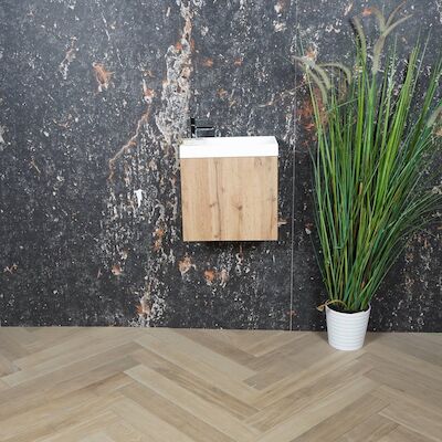 ACTIE BWS Fonteinmeubel | Paris | 40cm | Fontein Mat Wit | Rustiek Eiken