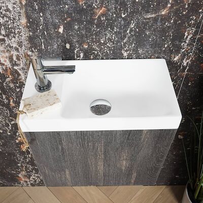 ACTIE BWS Fonteinmeubel | Paris | 40cm | Fontein Mat Wit | Zwart Eiken