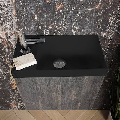 ACTIE BWS Fonteinmeubel | Paris | 40cm | Fontein Mat Zwart | Zwart Eiken