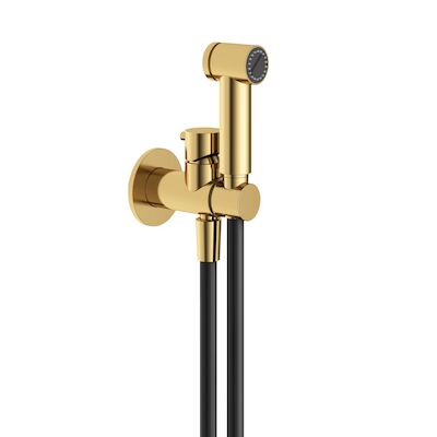 Afbouwdeel Bidetmengkraan Hotbath Cobber Met Doucheslang En Houder Gepolijst Messing PVD