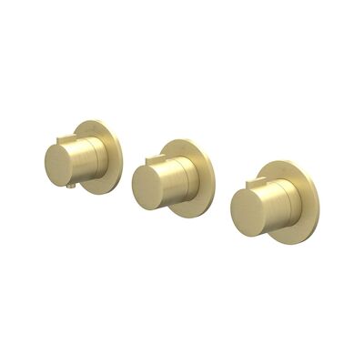 Afbouwdeel IVY Pact Inbouwthermostaat 2 Stopkranen Symmetry Met Ronde Rozetten Geborsteld Mat Goud PVD