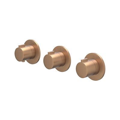 Afbouwdeel IVY Pact Inbouwthermostaat 2 Stopkranen Symmetry Met Ronde Rozetten Geborsteld Mat Koper PVD