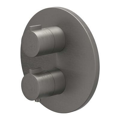 Afbouwdeel IVY Pact Inbouwthermostaat Stop-Omstel Met Rond Rozet Geborsteld Metal Black PVD