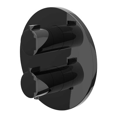 Afbouwdeel IVY Pact Inbouwthermostaat Stop-Omstel Met Rond Rozet Zwart Chroom PVD