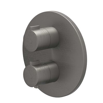 Afbouwdeel IVY Pact Inbouwthermostaat Symmetry 2-Weg Stop-Omstel Met Rond Rozet Geborsteld Metal Black PVD