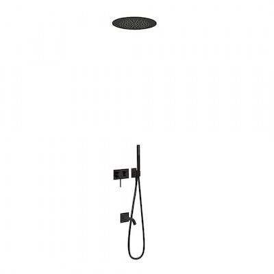 Bad Regendouche Inbouw Tres 3V Mengkraan met Handdouche Rond Plafond Mat Zwart