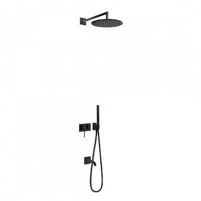 Bad Regendouche Inbouw Tres 3V Mengkraan met Handdouche Rond Wandarm Mat Zwart