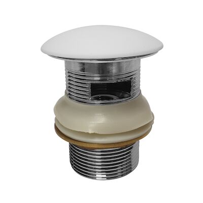 Badafvoer Klikplug En Sifon met Solid Surface Cover Chroom Mat Wit
