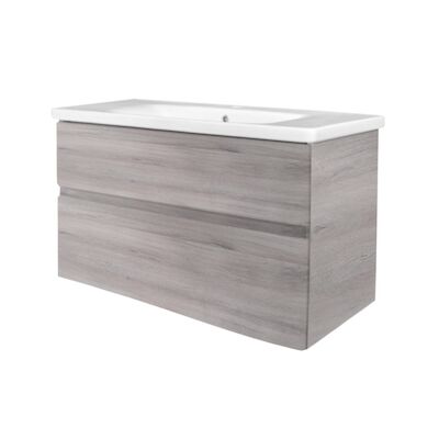Badkamermeubel Best Design Quick-Greeploos 80x56x45cm Onderkast + Wastafel Grijs Eiken
