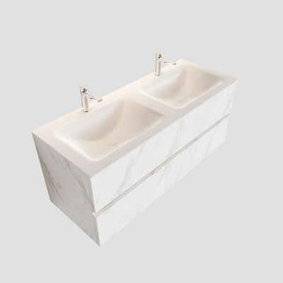 Badkamermeubel Boss & Wessing Mat 120 cm – Valencia Carrara – Solid Surface Wastafel / Wastafelmeubels Dubbel (2 kraangaten, 2 lades) – | PC75341597