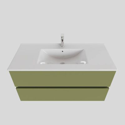 Badkamermeubel BWS Helsinki 100×46 cm Keramiek Midden Mat Groen 2 Laden (1 kraangat)