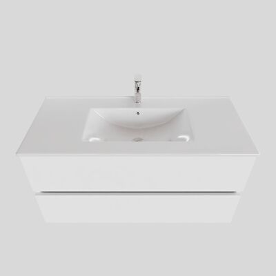 Badkamermeubel BWS Helsinki 100x46cm Keramiek Midden Mat Wit 2 Laden (1 kraangat)
