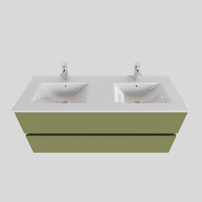 Badkamermeubel BWS Helsinki 120×46 cm Keramiek Dubbel Mat Groen 2 Laden (2 kraangaten)