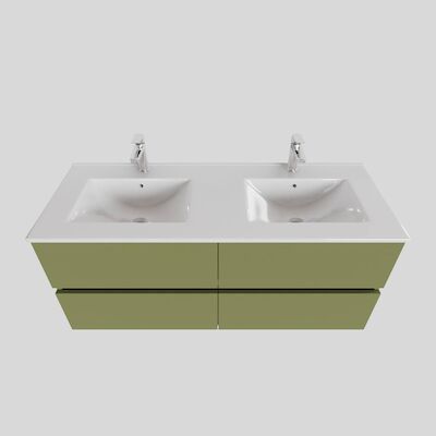Badkamermeubel BWS Helsinki 120×46 cm Keramiek Dubbel Mat Groen 4 Laden (2 kraangaten)
