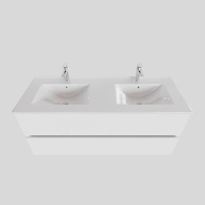 Badkamermeubel BWS Helsinki 120x46cm Keramiek Dubbel Mat Wit 2 Laden (2 kraangaten)