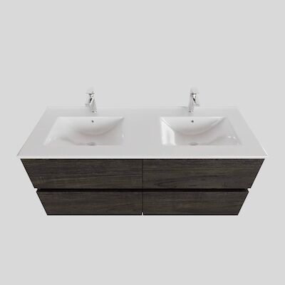 Badkamermeubel BWS Helsinki 120x46cm Keramiek Dubbel Wood Dark Brown 4 Laden (2 kraangaten)