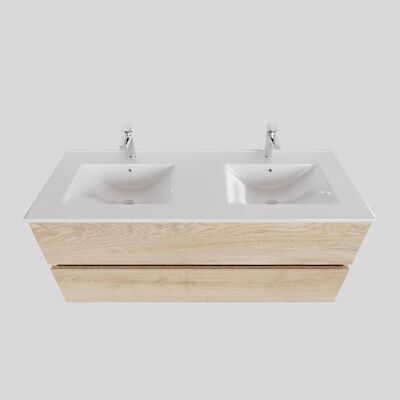 Badkamermeubel BWS Helsinki 120x46cm Keramiek Dubbel Wood Washed Oak 2 Laden (2 kraangaten)