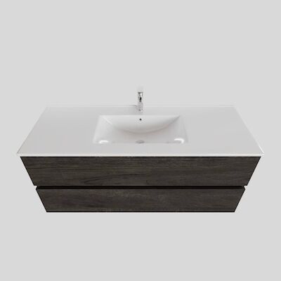 Badkamermeubel BWS Helsinki 120x46cm Keramiek Midden Wood Dark Brown 2 Laden (1 kraangat)