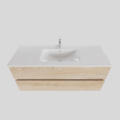 Badkamermeubel BWS Helsinki 120x46cm Keramiek Midden Wood Washed Oak 2 Laden (1 kraangat)