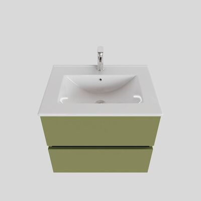 Badkamermeubel BWS Helsinki 60×46 cm Keramiek Mat Groen 2 Laden (1 kraangat)