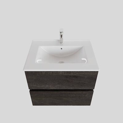 Badkamermeubel BWS Helsinki 60x46cm Keramiek Wood Dark Brown 2 Laden (1 kraangat)