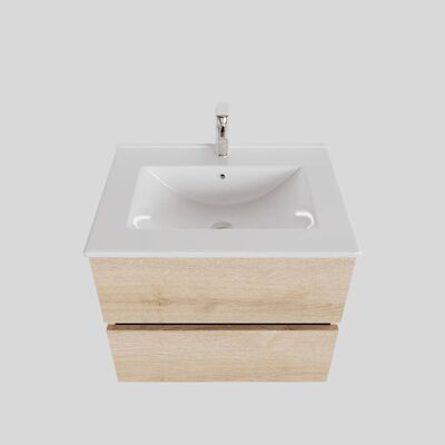 Badkamermeubel BWS Helsinki 60x46cm Keramiek Wood Washed Oak 2 Laden (1 kraangat)