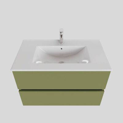 Badkamermeubel BWS Helsinki 80×46 cm Keramiek Mat Groen 2 Laden (1 kraangat)