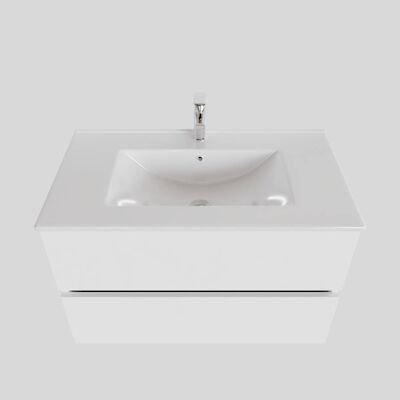 Badkamermeubel BWS Helsinki 80x46cm Keramiek Mat Wit 2 Laden (1 kraangat)