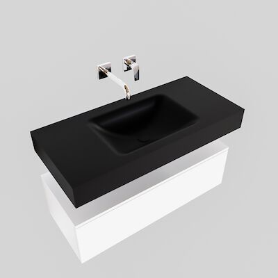 Badkamermeubel BWS Ibiza 100 cm Mat Wit Solid Surface Wastafel Mat Zwart (zes varianten)