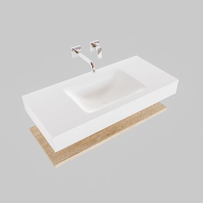 Badkamermeubel BWS Ibiza 100 cm met Washed Oak Planchet Solid Surface Wastafel Mat Wit (zes varianten)