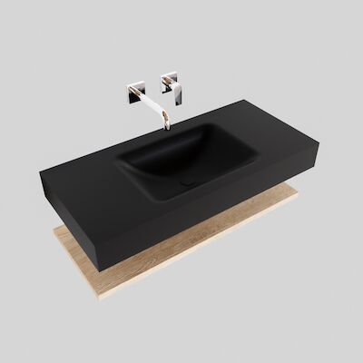 Badkamermeubel BWS Ibiza 100 cm met Washed Oak Planchet Solid Surface Wastafel Mat Zwart (zes varianten)
