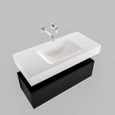 Badkamermeubel BWS Ibiza 100 cm Solid Surface Mat Zwart Wastafel Mat Wit (zes varianten)