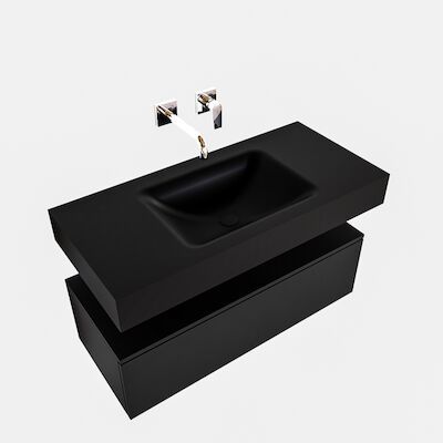 Badkamermeubel BWS Ibiza 100 cm Solid Surface Wastafel Mat Zwart (zes varianten)